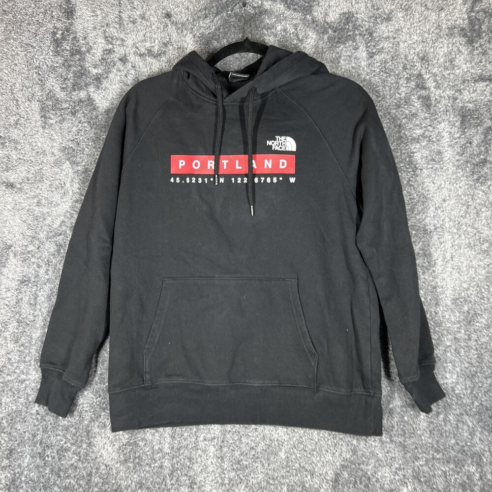 The North Face Hoodie Mens Medium Black Pullover Fleece Hooded Logo Portland
